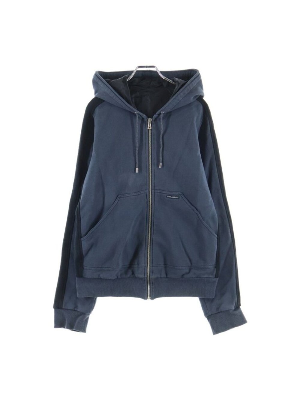 Dolce & Gabbana Lining Nylon Side Line Zip Up Hoodie Cotton Sweatshirt Navy